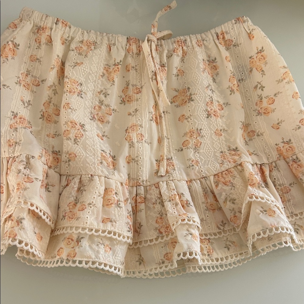 Floral Cream Ruffled Mini Skirt